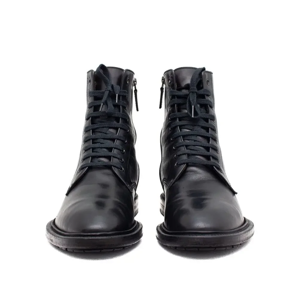 GUCCI Tom Ford Era Men's Leather Side-zip Combat Boot Black EU43.5/US10.5